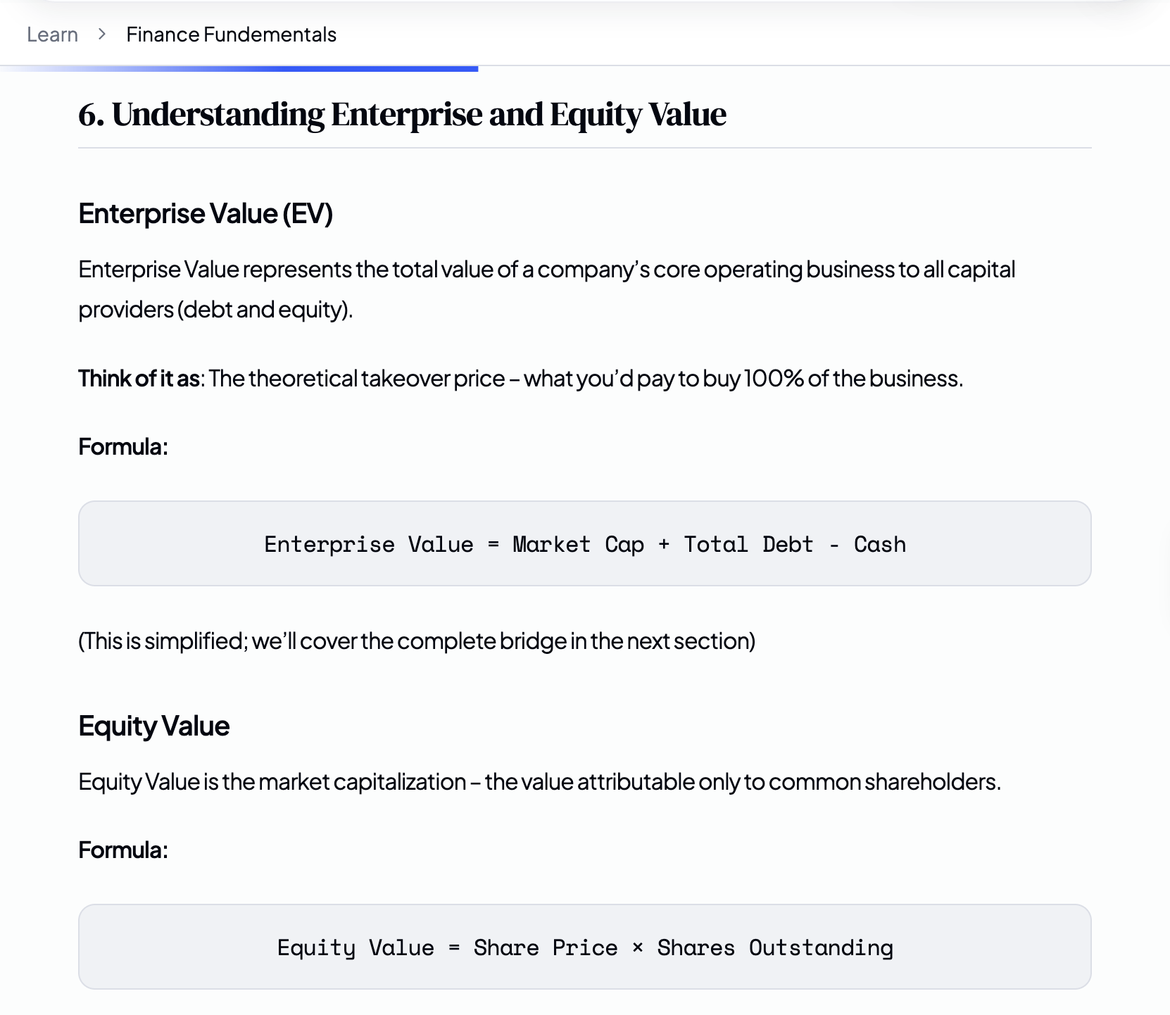 Learning content for every interview topic